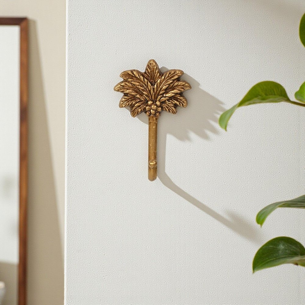 4" Antiqued Gold Cast Iron Palm Tree Wall Hook — view 2