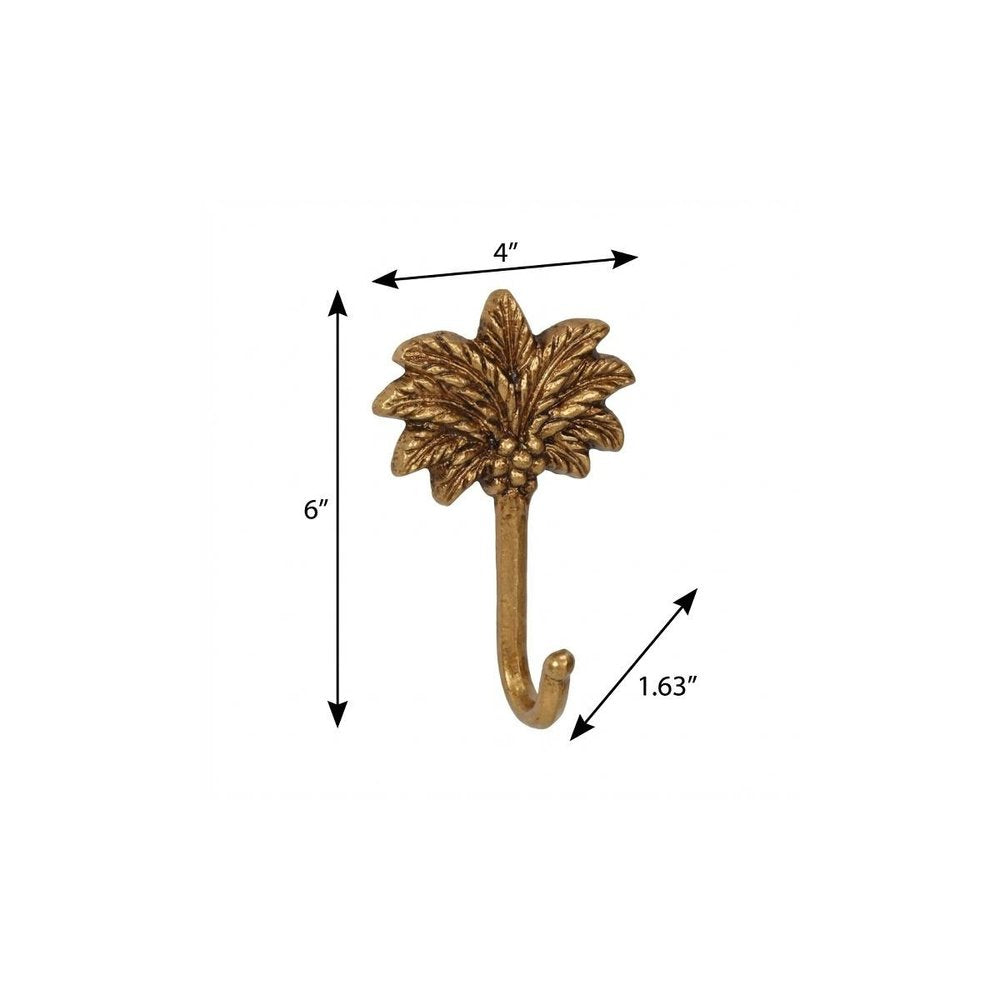 4" Antiqued Gold Cast Iron Palm Tree Wall Hook HomeRoots