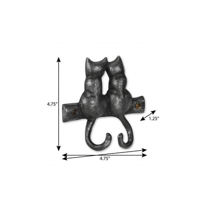 Two Hook 5" Black Cast Iron Cats Wall Hook HomeRoots