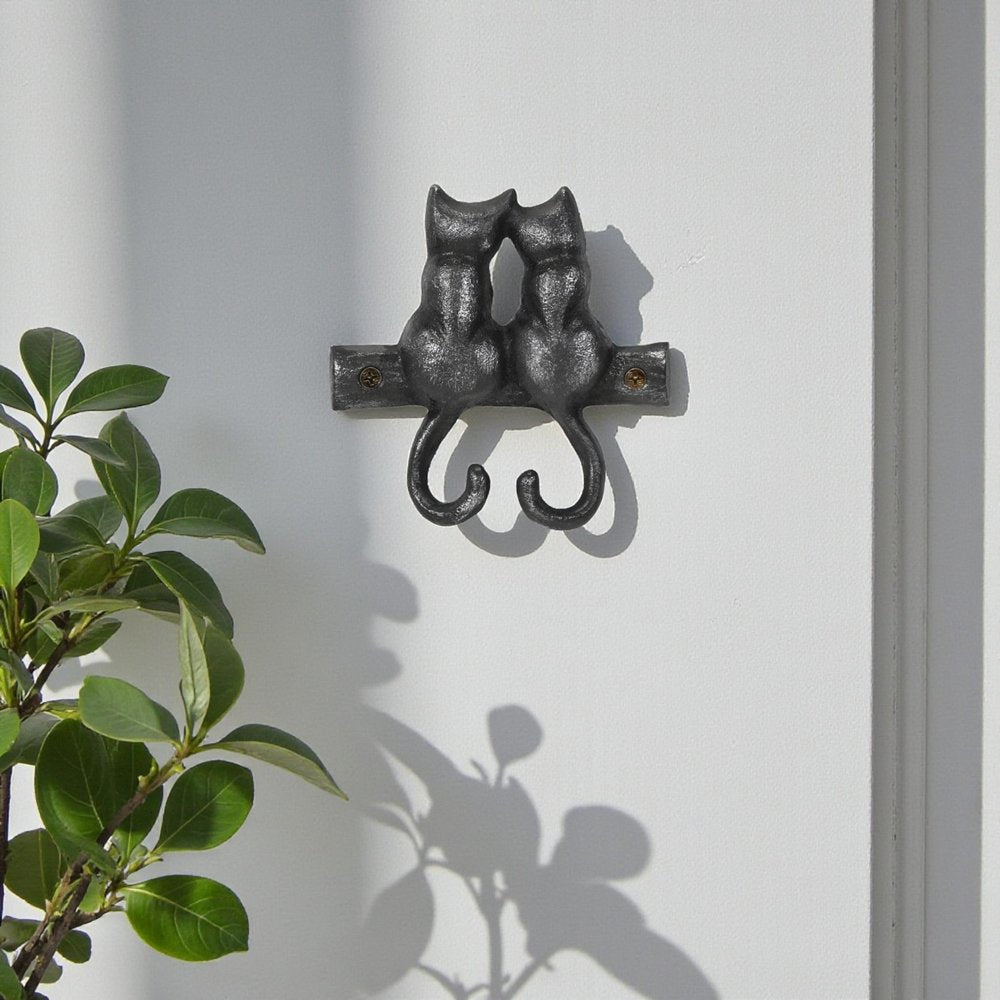 Two Hook 5" Black Cast Iron Cats Wall Hook HomeRoots