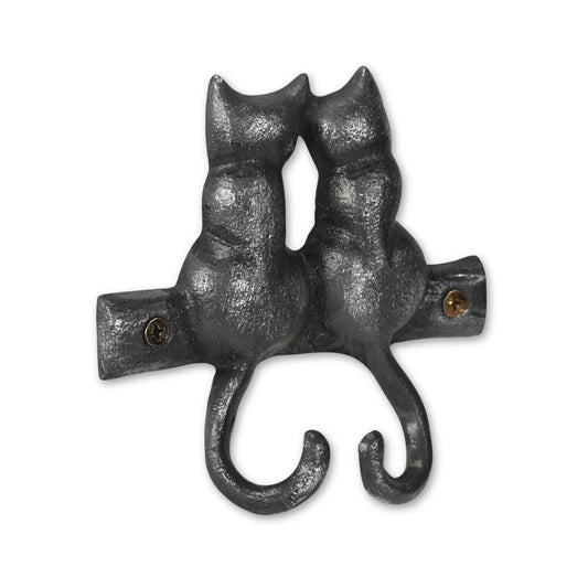 Two Hook 5" Black Cast Iron Cats Wall Hook