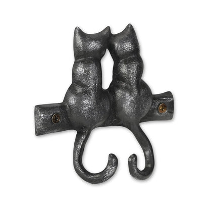 Two Hook 5" Black Cast Iron Cats Wall Hook HomeRoots