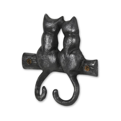 Two Hook 5" Black Cast Iron Cats Wall Hook HomeRoots