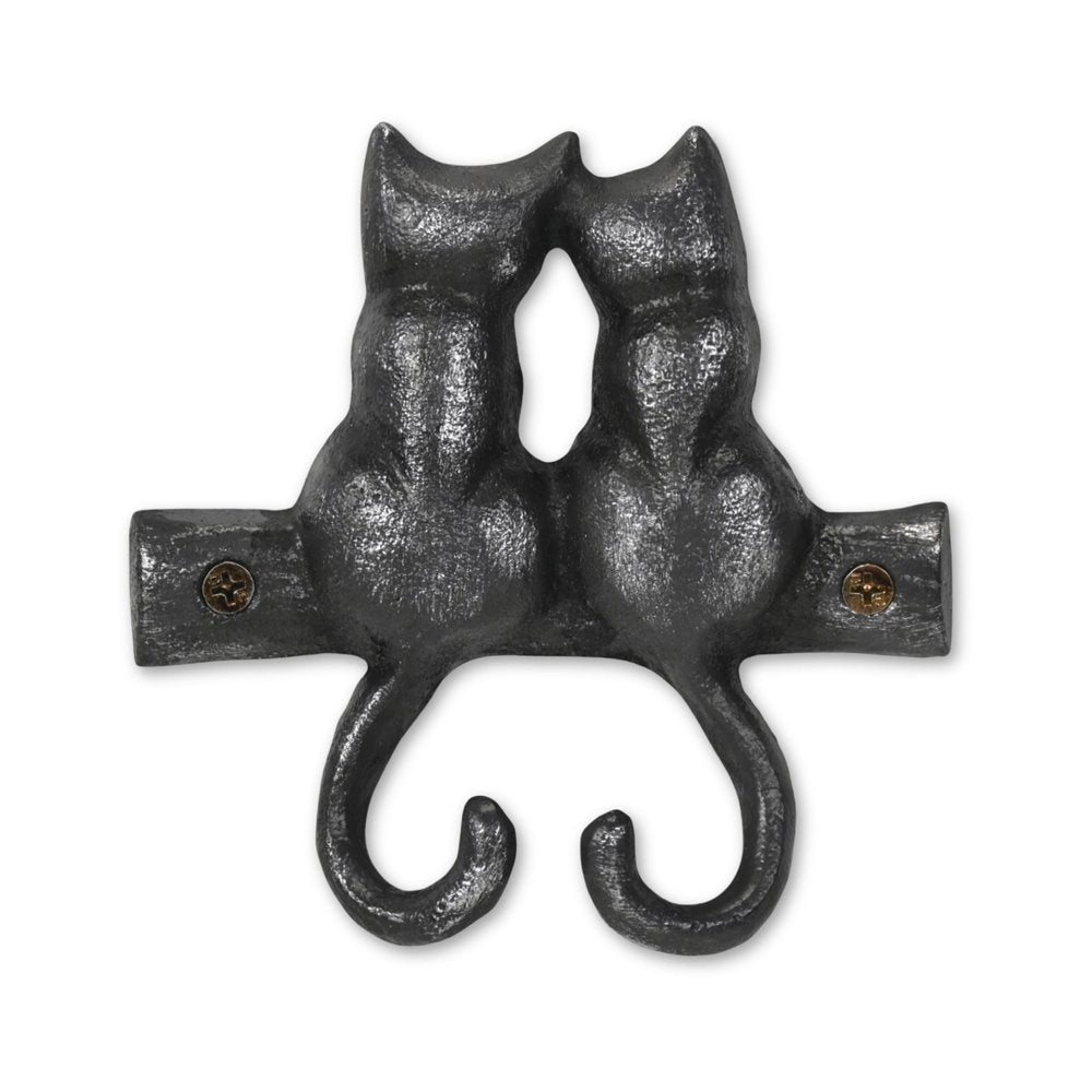 Two Hook 5" Black Cast Iron Cats Wall Hook HomeRoots