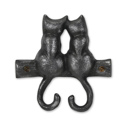 Two Hook 5" Black Cast Iron Cats Wall Hook
