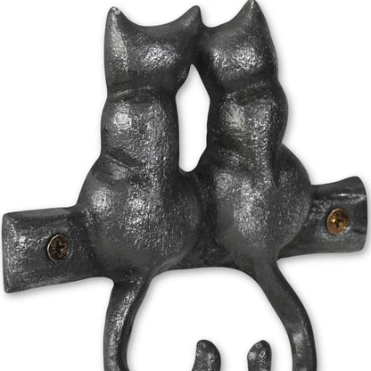 Two Hook 5" Black Cast Iron Cats Wall Hook