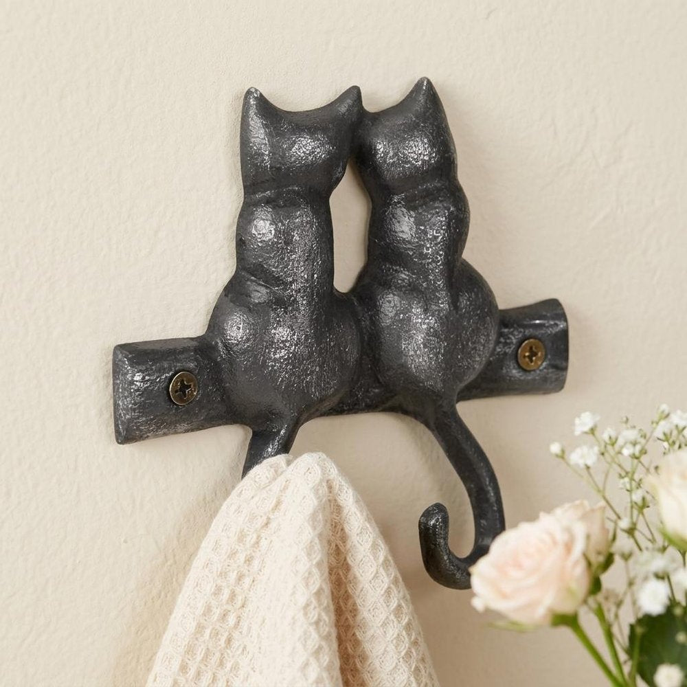 Two Hook 5" Black Cast Iron Cats Wall Hook HomeRoots