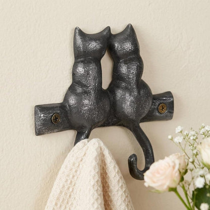 Two Hook 5" Black Cast Iron Cats Wall Hook HomeRoots