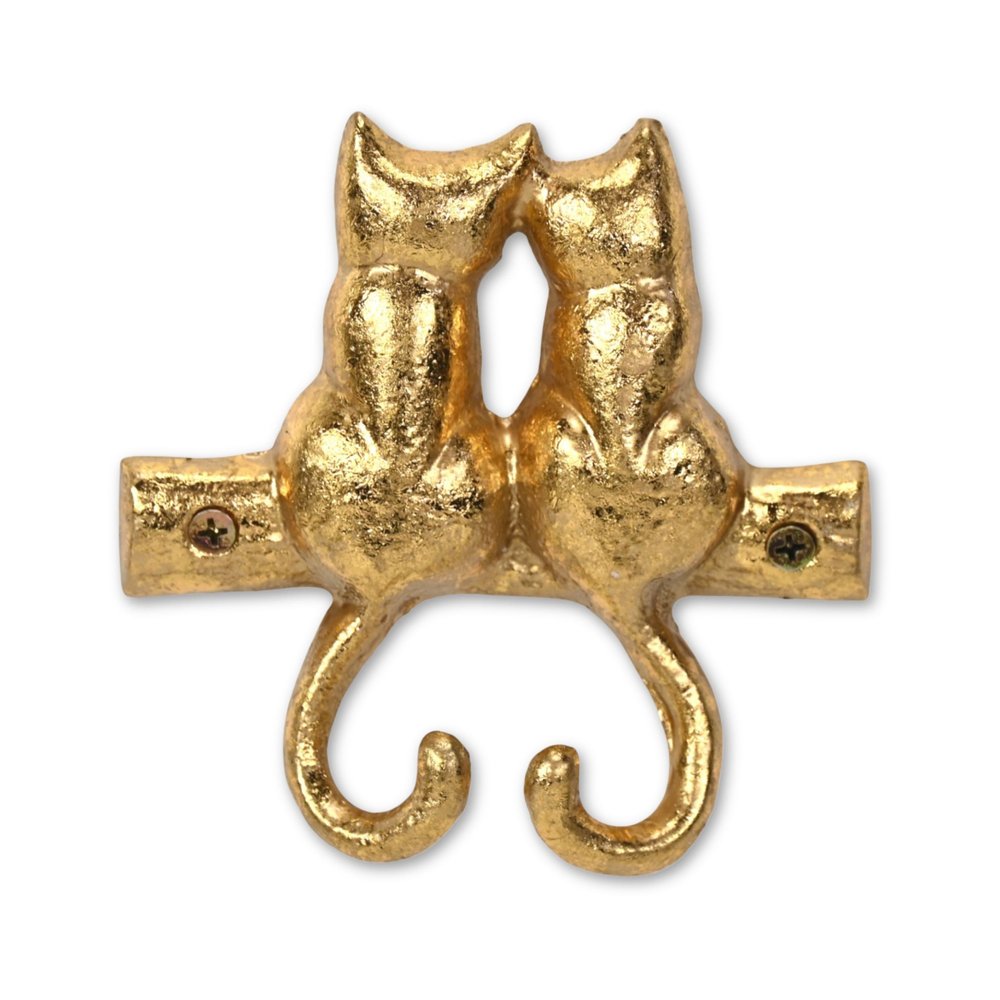 Two Hook 5" Gold Cast Iron Cats Wall Hooks — view 2