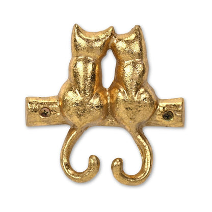 Two Hook 5" Gold Cast Iron Cats Wall Hooks HomeRoots