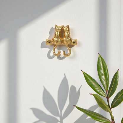 Two Hook 5" Gold Cast Iron Cats Wall Hooks HomeRoots
