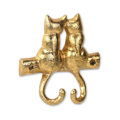 Two Hook 5" Gold Cast Iron Cats Wall Hooks HomeRoots