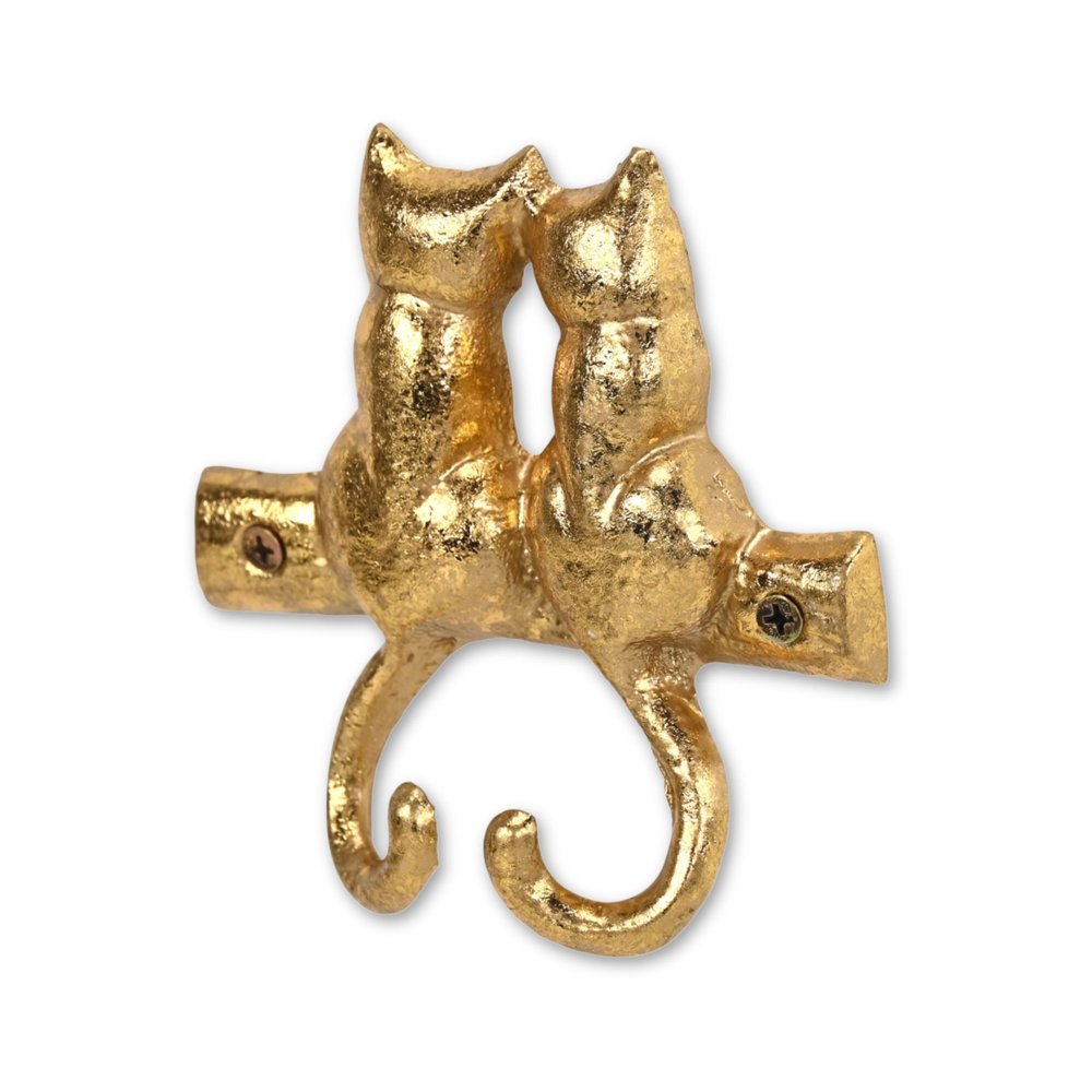 Two Hook 5" Gold Cast Iron Cats Wall Hooks HomeRoots