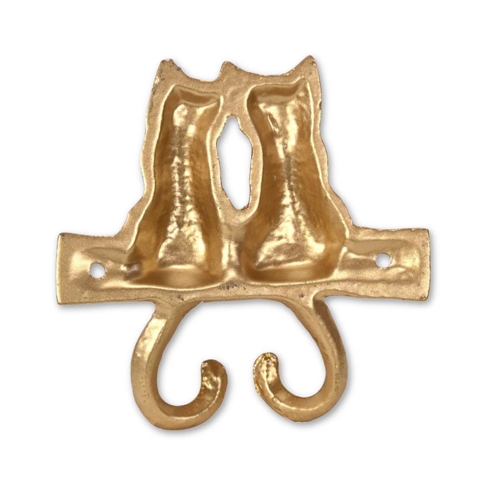 Two Hook 5" Gold Cast Iron Cats Wall Hooks HomeRoots