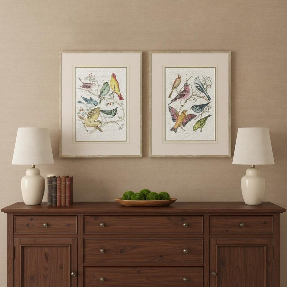 Set Of Two Bird Variety Set of Set Silver Framed Wall Art HomeRoots