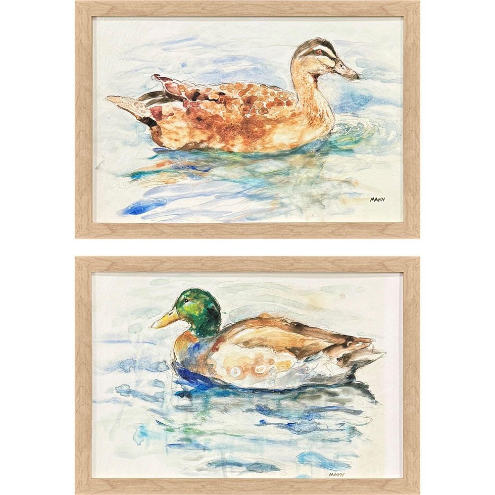 Set Of Two Water Duck Set of Set Brown Framed Wall Art HomeRoots