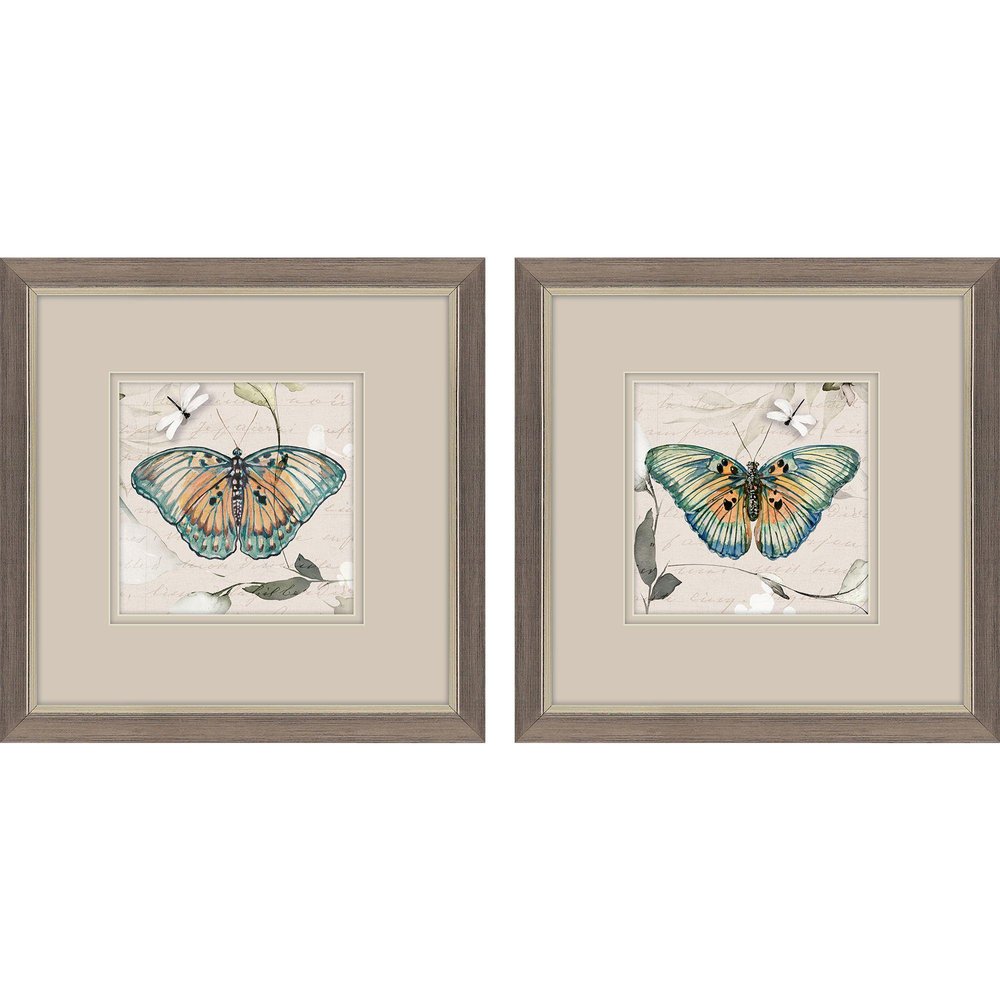 Set Of Two Papillon Set of Set Silver Framed Wall Art HomeRoots