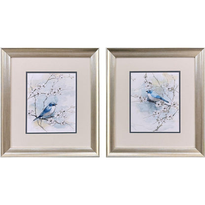 Set Of Two Blossoms And Bluebird Set of Set Silver Framed Wall Art HomeRoots