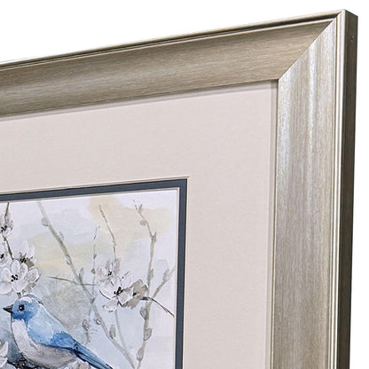 Set Of Two Blossoms And Bluebird Set of Set Silver Framed Wall Art HomeRoots