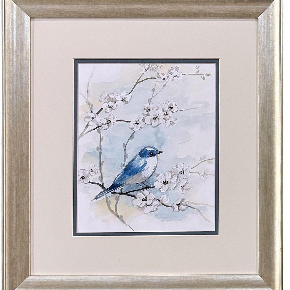 Set Of Two Blossoms And Bluebird Set of Set Silver Framed Wall Art — view 5