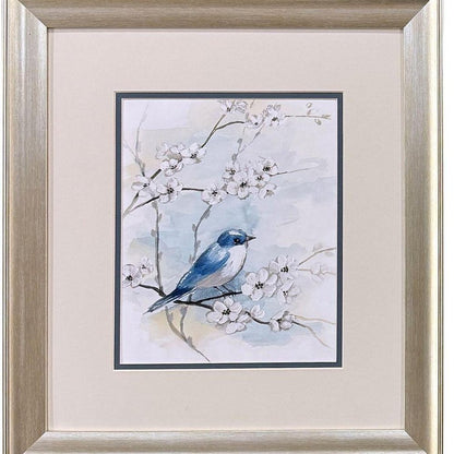 Set Of Two Blossoms And Bluebird Set of Set Silver Framed Wall Art HomeRoots