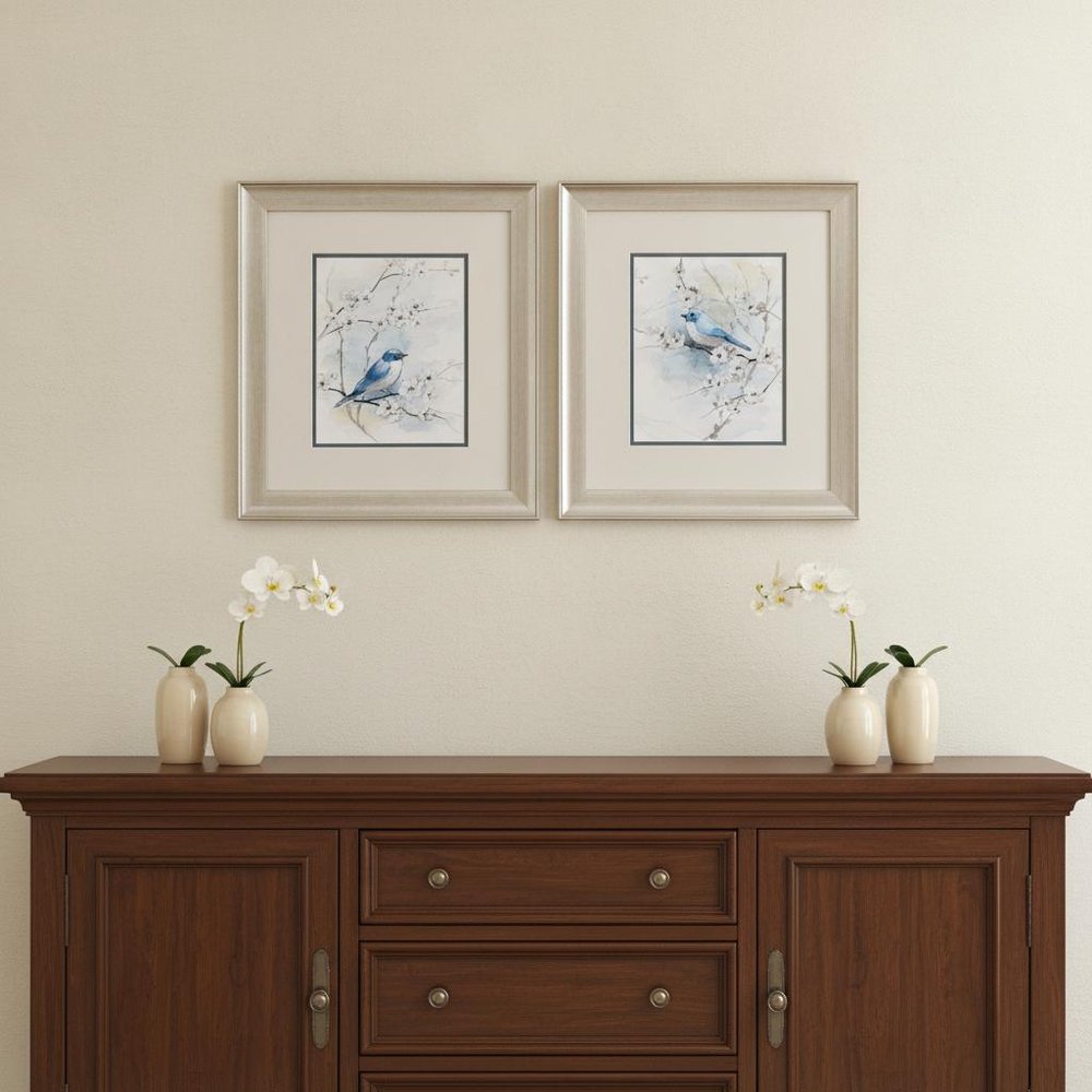 Set Of Two Blossoms And Bluebird Set of Set Silver Framed Wall Art — view 1