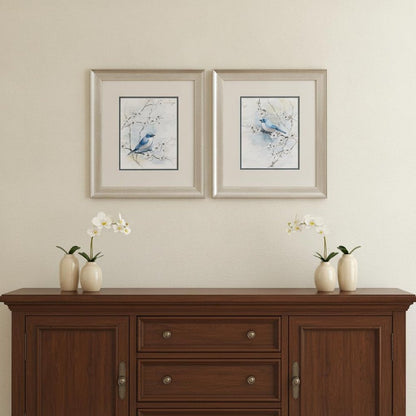 Set Of Two Blossoms And Bluebird Set of Set Silver Framed Wall Art HomeRoots
