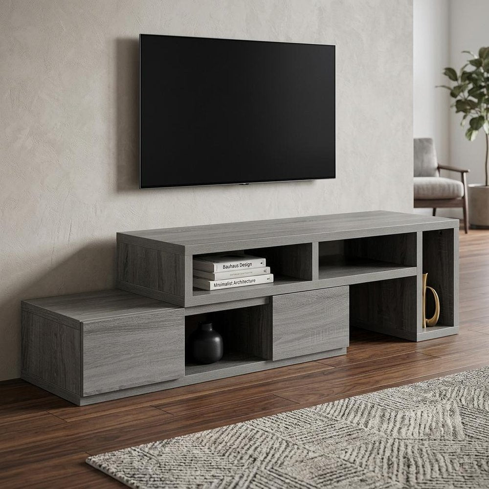 83" Gray Wood Enclosed and Open Storage TV Stand — view 6