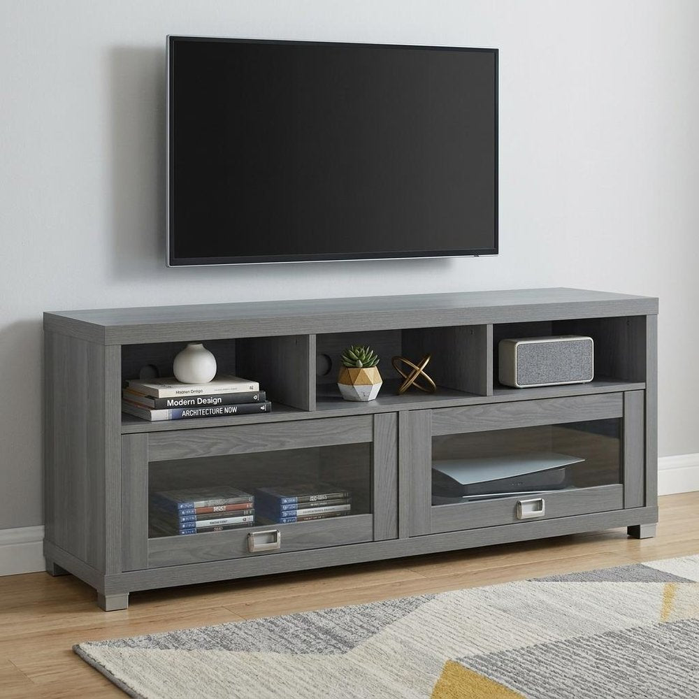 57" Gray Wood Enclosed and Open Storage TV Stand — view 10