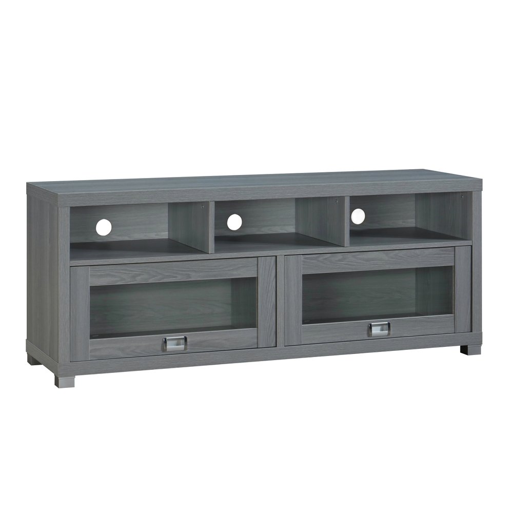 57" Gray Wood Enclosed and Open Storage TV Stand — view 1