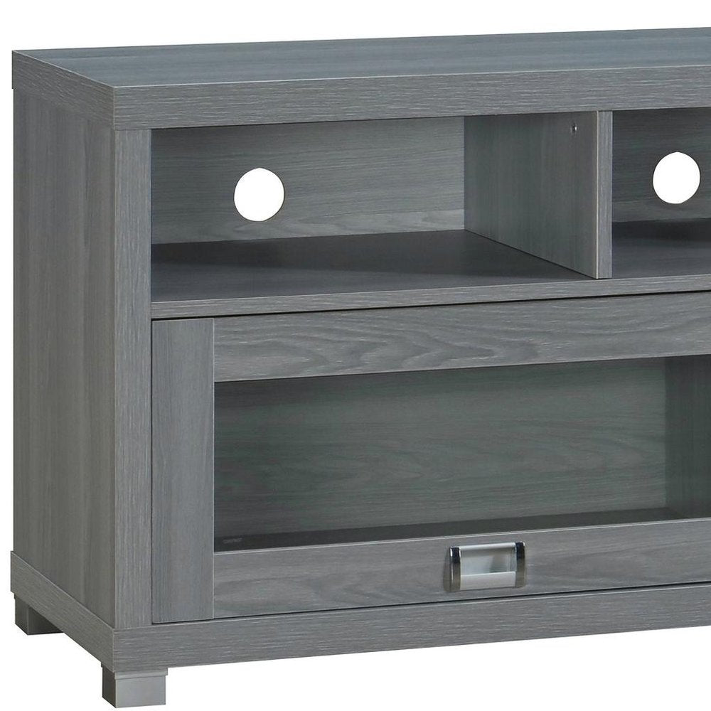 57" Gray Wood Enclosed and Open Storage TV Stand — view 6