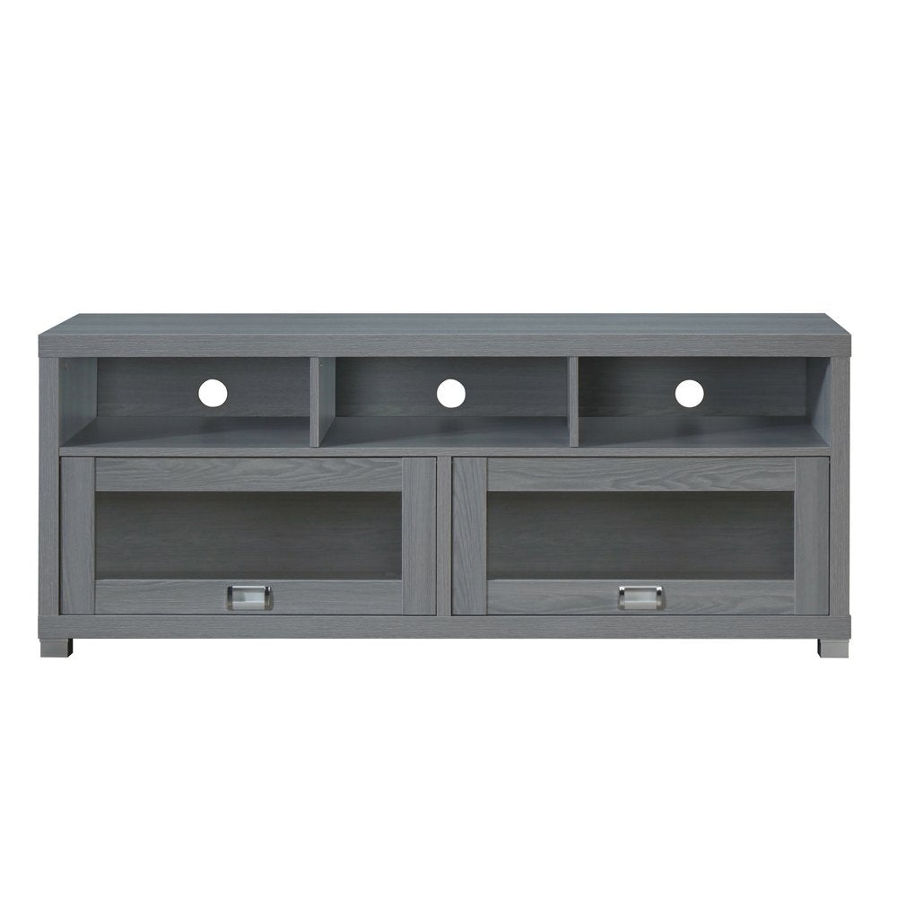 57" Gray Wood Enclosed and Open Storage TV Stand — view 2