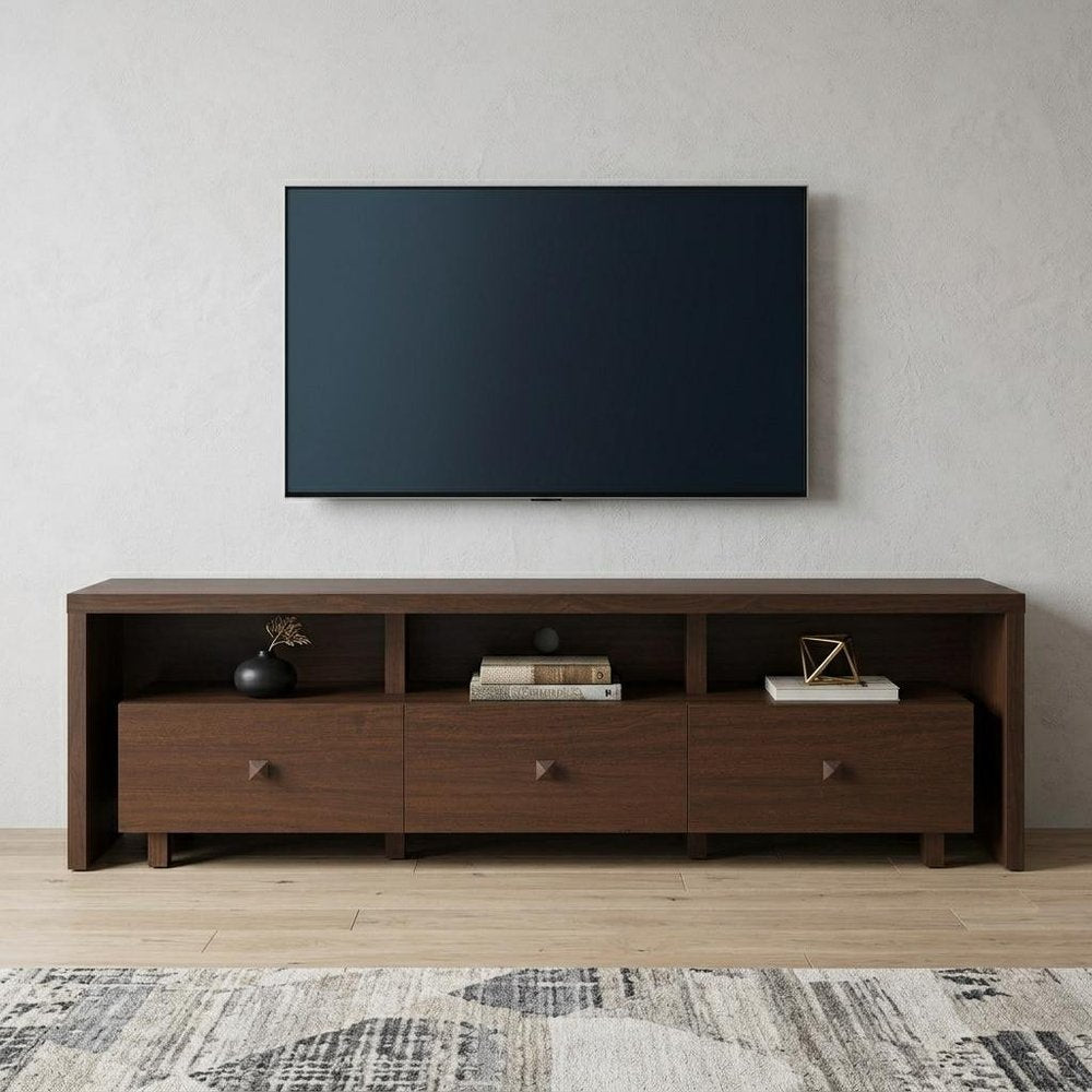 71" Brown Wood Enclosed and Open Storage TV Stand — view 6