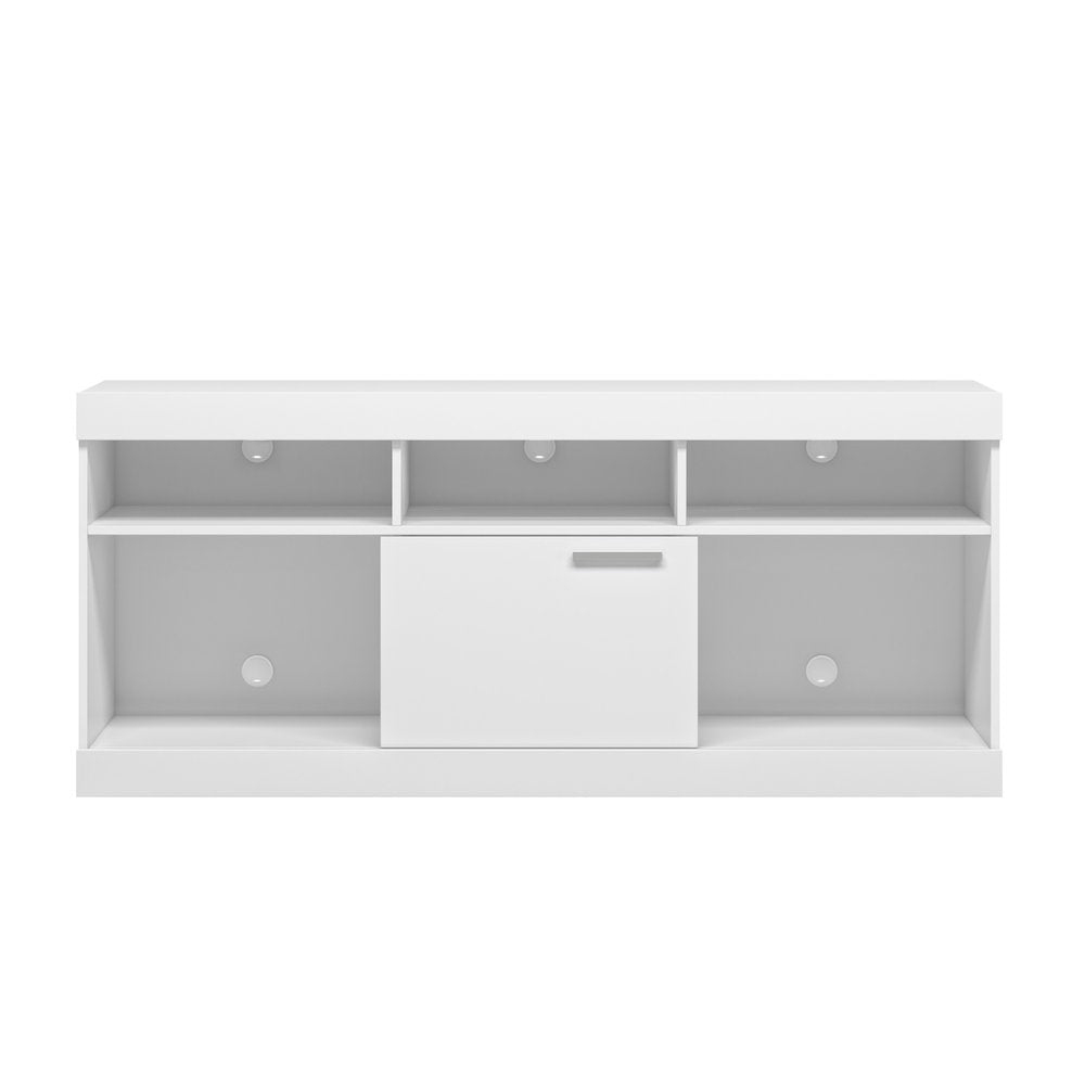 61" White Wood Enclosed and Open Storage TV Stand — view 2