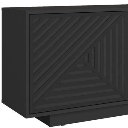 63" Black Carved Texture Wood Enclosed and Open Storage TV Stand