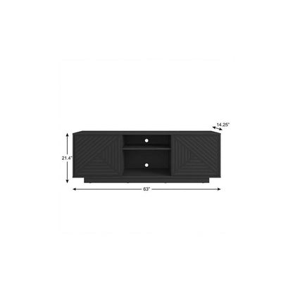 63" Black Carved Texture Wood Enclosed and Open Storage TV Stand