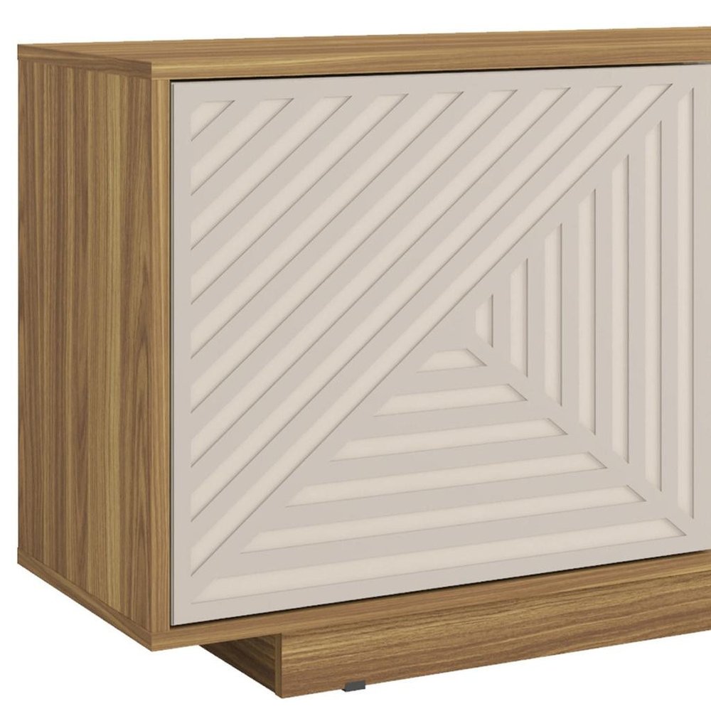 63" Oak And White Carved Texture Wood Enclosed and Open Storage TV Stand