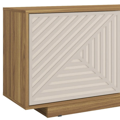 63" Oak And White Carved Texture Wood Enclosed and Open Storage TV Stand