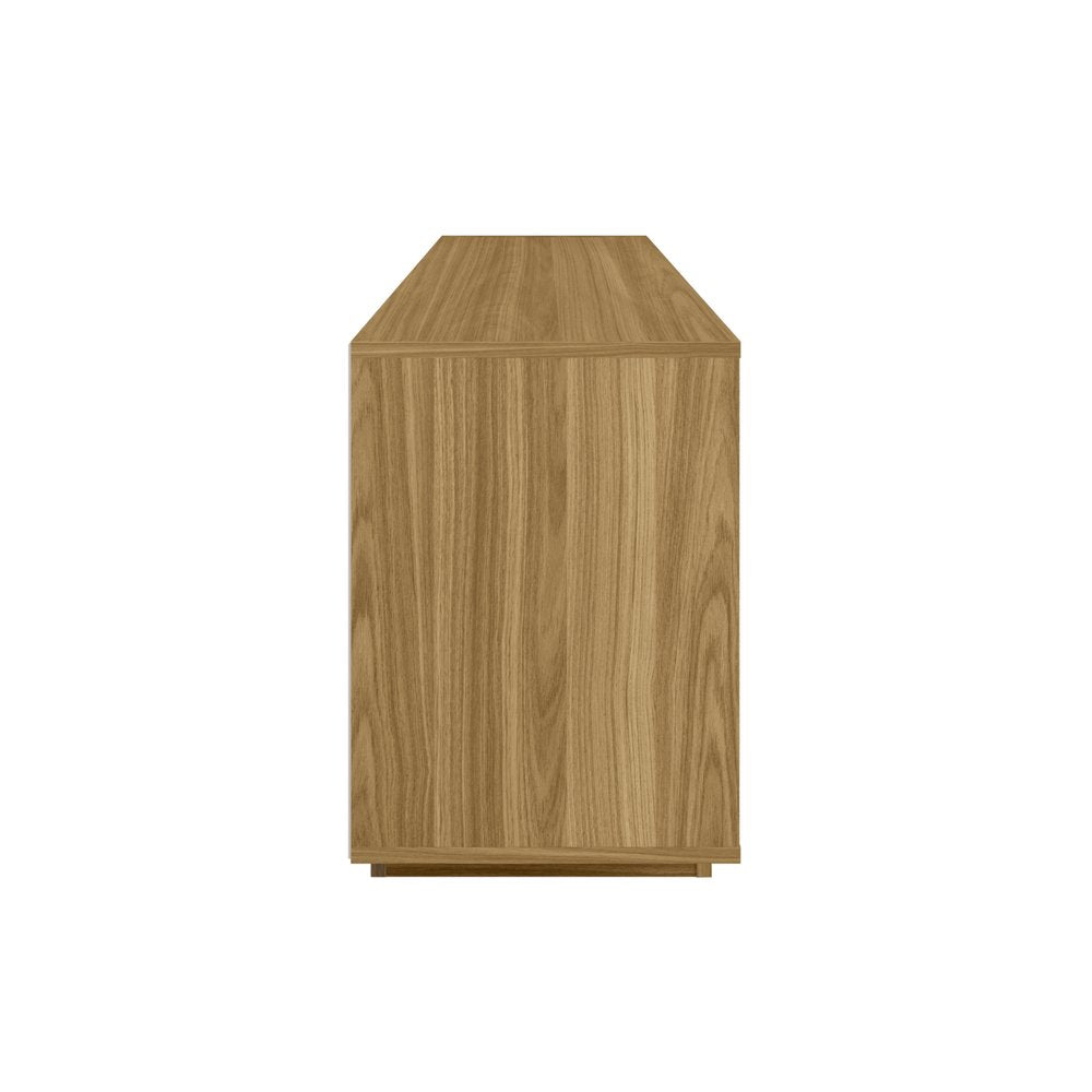 63" Oak And White Carved Texture Wood Enclosed and Open Storage TV Stand — view 3