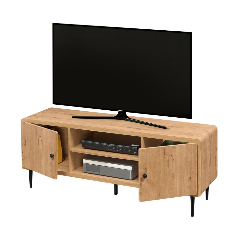 55" Natural Wood Enclosed and Open Storage TV Stand — view 1