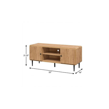 55" Natural Wood Enclosed and Open Storage TV Stand