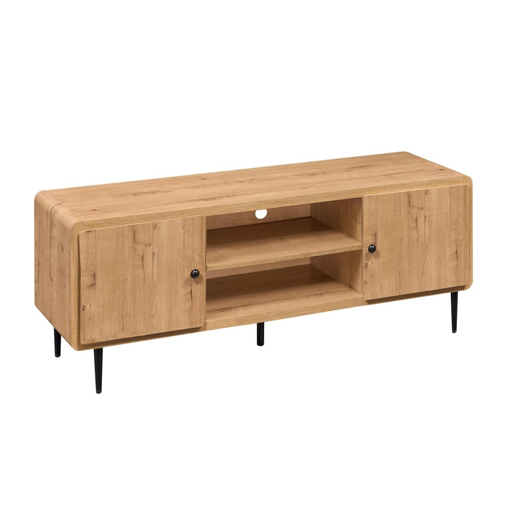 55" Natural Wood Enclosed and Open Storage TV Stand — view 2
