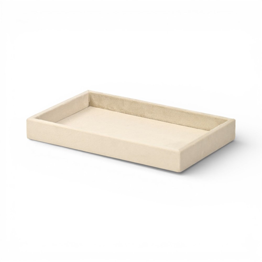 9" Cream Wood And Velvet Handmade Trinket Tray — view 11