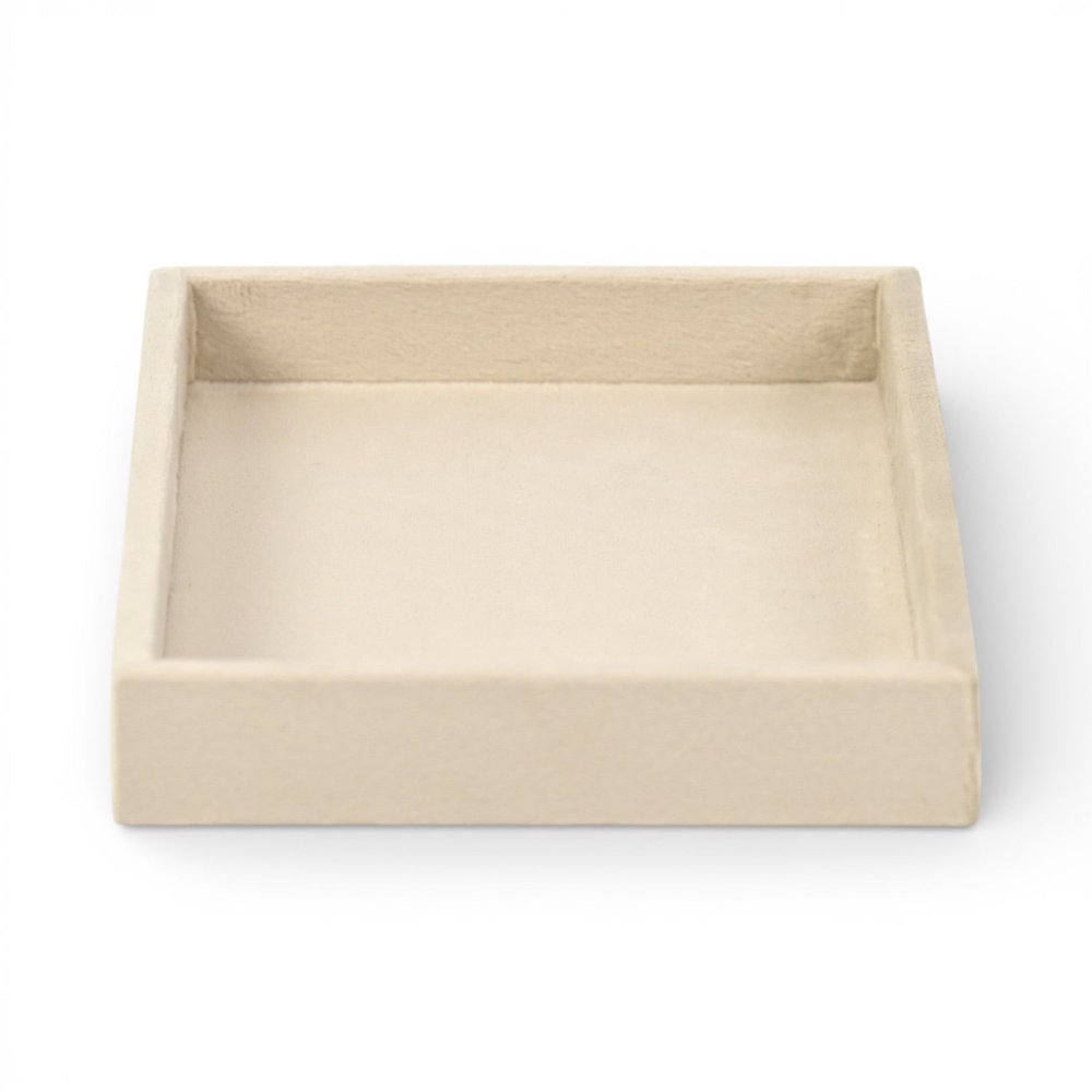 9" Cream Wood And Velvet Handmade Trinket Tray — view 13