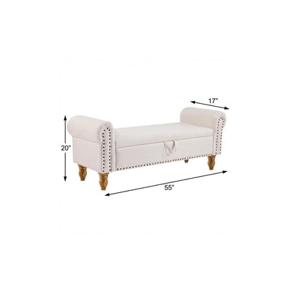 55" Beige And Brown Linen And Solid Wood Upholstered Storage Bench With Flip Top HomeRoots