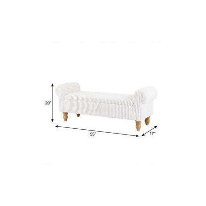 55" White and Brown Corduroy and Solid Wood Upholstered Storage Bench With Flip Top HomeRoots