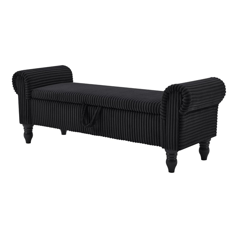 55" White and Brown Corduroy and Solid Wood Upholstered Storage Bench With Flip Top — view 11