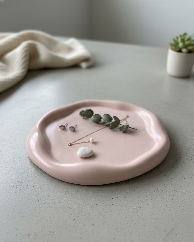 7" Pale Pink Resin Handmade Round Trinket Tray — view 6