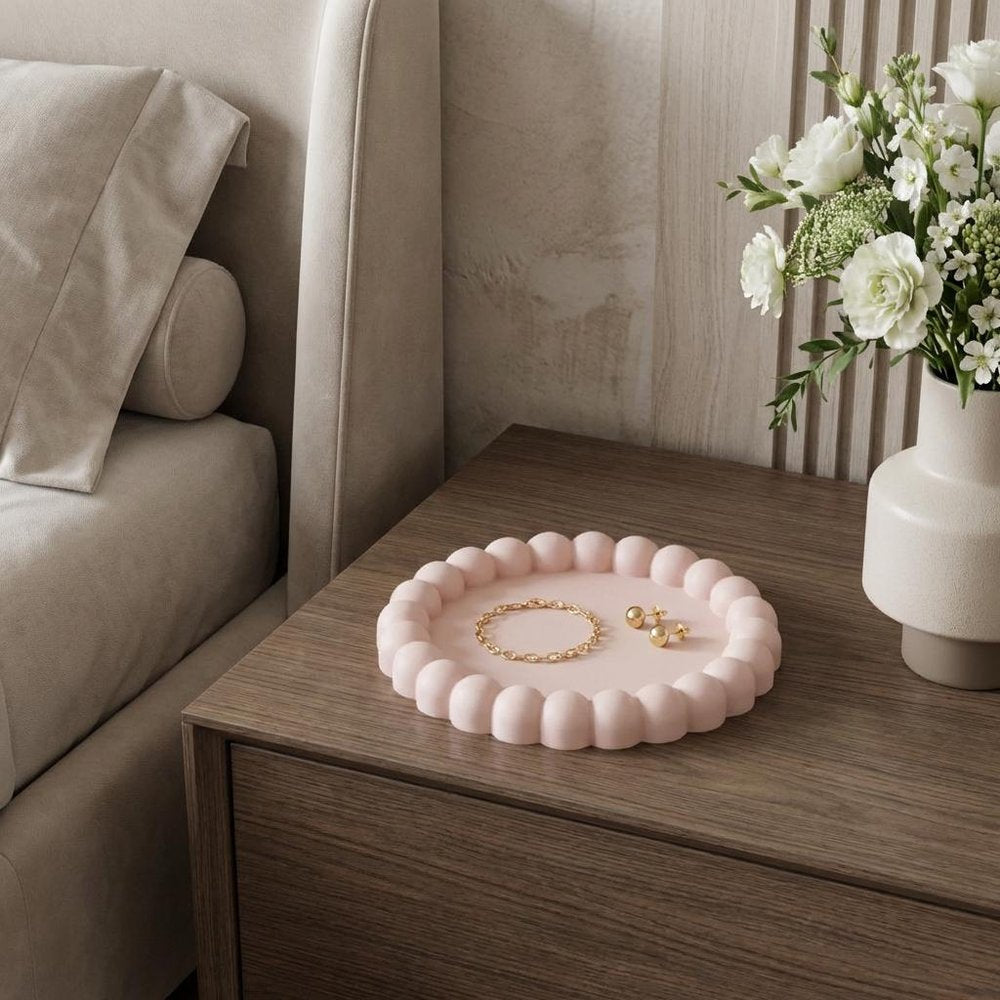 6" Pale Pink Resin Handmade Round Trinket Tray — view 1