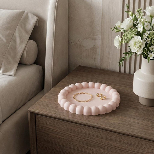 6" Pale Pink Resin Handmade Round Trinket Tray HomeRoots